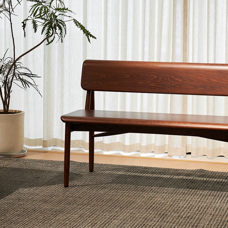 Mid-Century Spindle Back Wood Bench, Tapered Legs