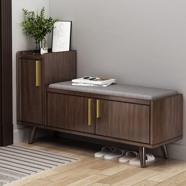 Mid-Century Walnut Shoe Bench with Asymmetrical Design and Tapered Legs