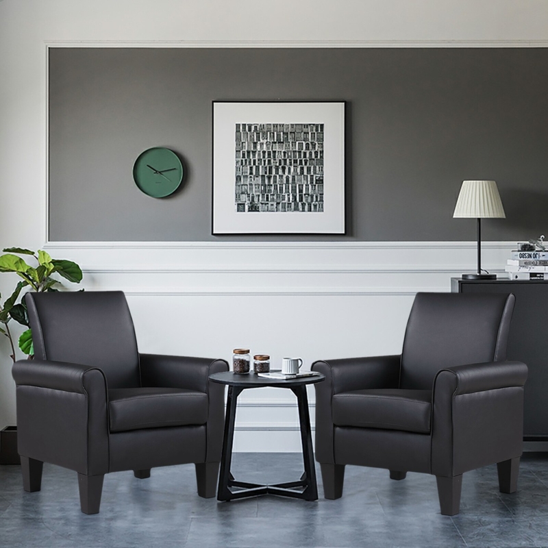 Minimalist Accent Chair Tubular Metal Frame Low Profile Leather-Like