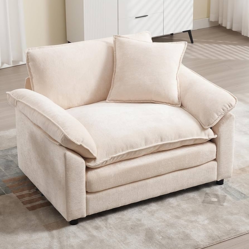Minimalist Armless Accent Chair with Oversized Chenille Seat
