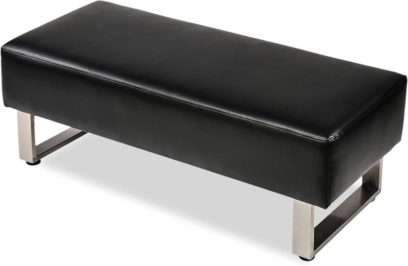 Minimalist Bench Black Faux Leather U-Shaped Metal Legs Industrial
