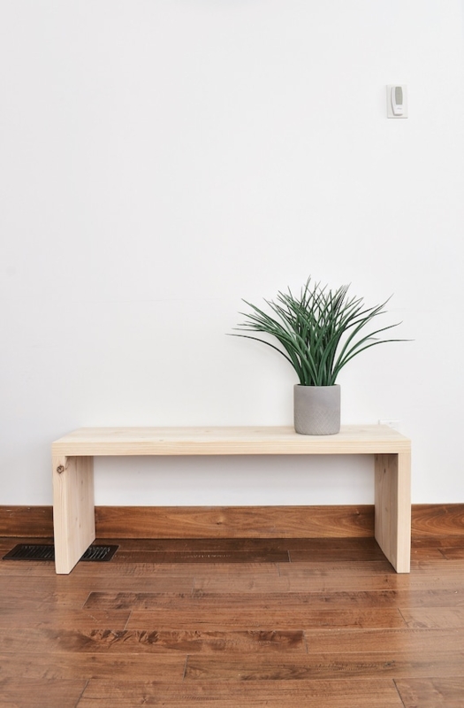 Minimalist Bench with Waterfall Edge, Thick Plank Construction