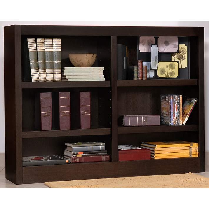Minimalist Bookcase Double Wide Silhouette Espresso Open Frame Storage