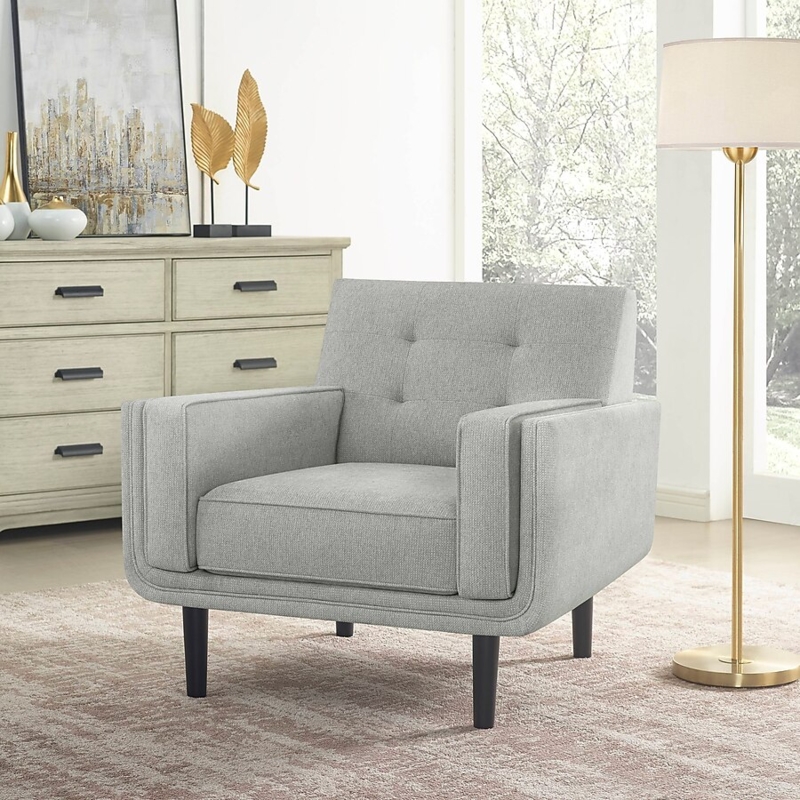 Minimalist Boxy Armchair with Integrated Arms and Light Wood Legs