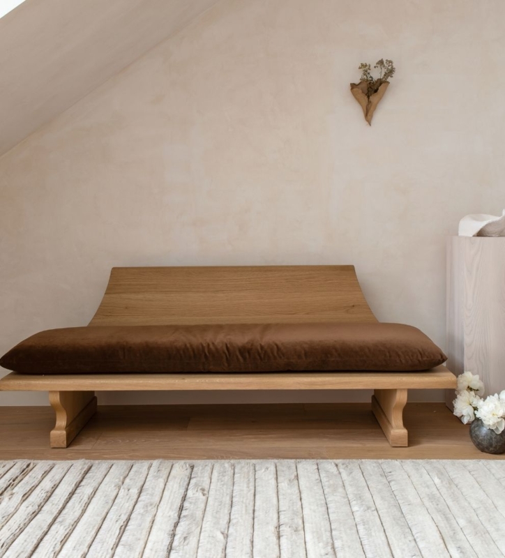 Minimalist Charcoal Velvet Bench with Tapered Wood Legs