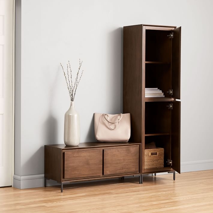 Minimalist Dark Wood Entryway Storage Set with Slim Metal Legs