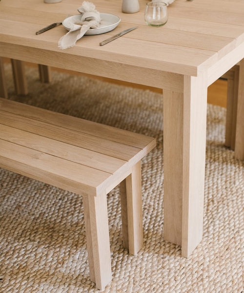 Minimalist Dining Bench with Plank Top and Light Oak Finish