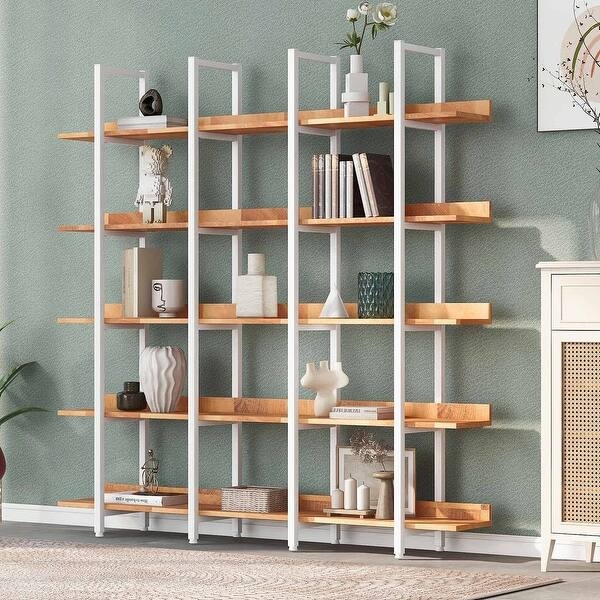 Minimalist Industrial Bookcase, Mixed Media 5-Tier X-Brace.