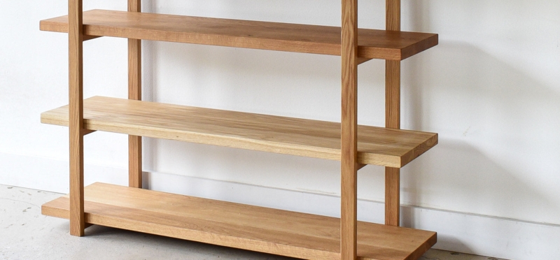 Minimalist Low Profile Wood Bookcase with Three-Bay Design