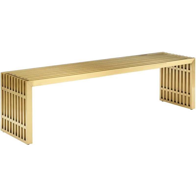 Minimalist Metal Bench with Slatted Grid Pattern Design