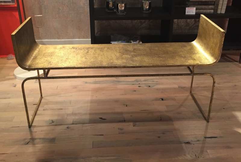 Minimalist Metal Entryway Seating with Upturned Ends, Hammered Finish