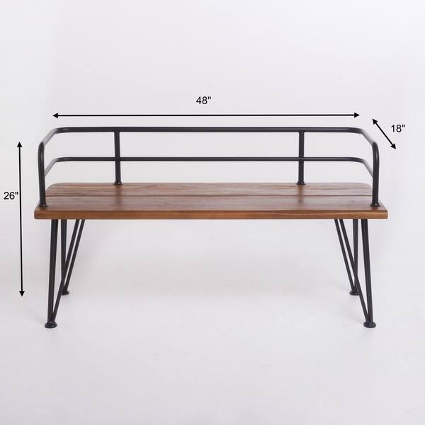 Minimalist Patio Bench with Wrap Around Backrest and Wood Seat