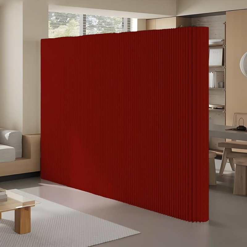 Minimalist Red Accordion Room Divider, Pleated Paper Folding Screen