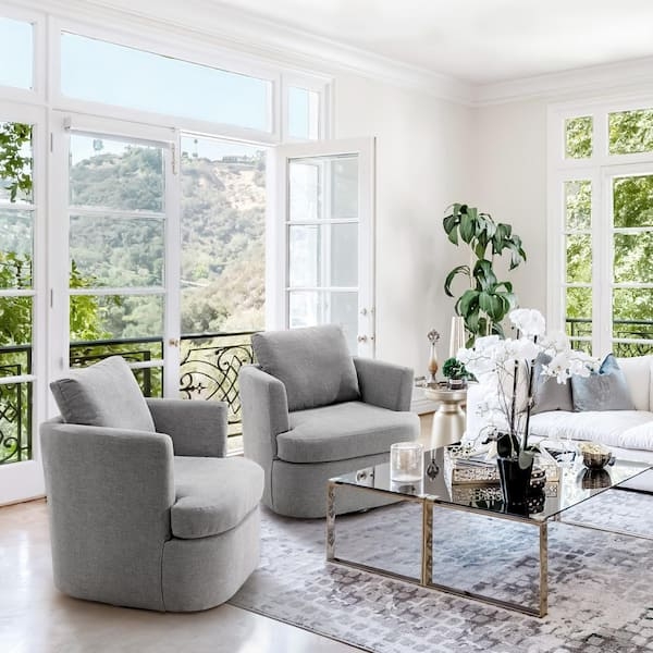 Minimalist Set of Two Low Profile Accent Chairs with Recessed Arms