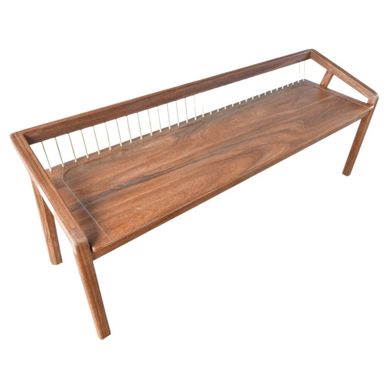 Minimalist Spindle Back Wood Bench, Slender Legs