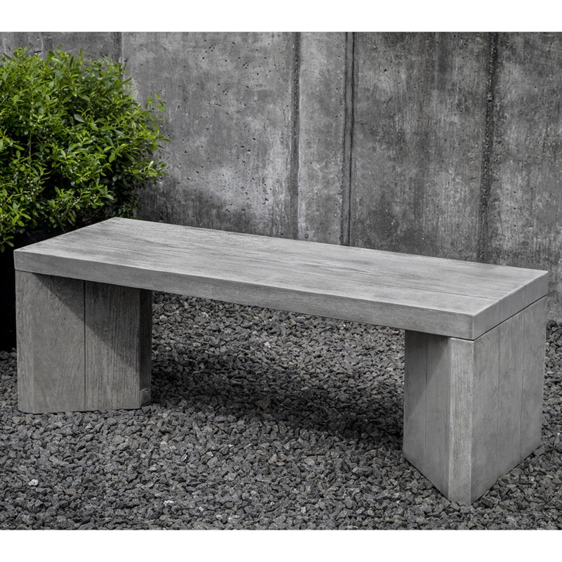 Minimalist Stone Garden Bench with Faux Oak Texture & Block Legs