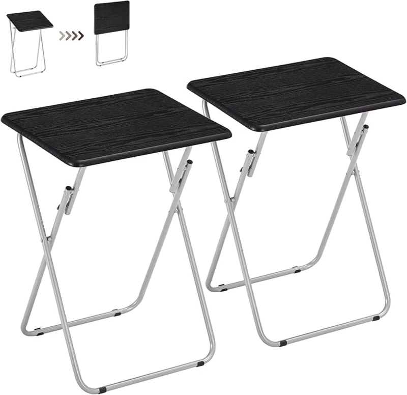 Minimalist Tv Tray Set of 2 Matte Black Folding Snack Tables