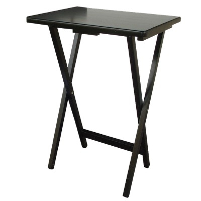 Minimalist TV Tray Table Solid Black Top Wood Frame Folding Design