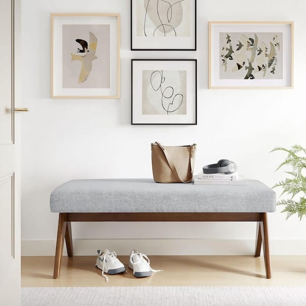 Minimalist Upholstered Bench featuring Heathered Fabric and Tapered Legs