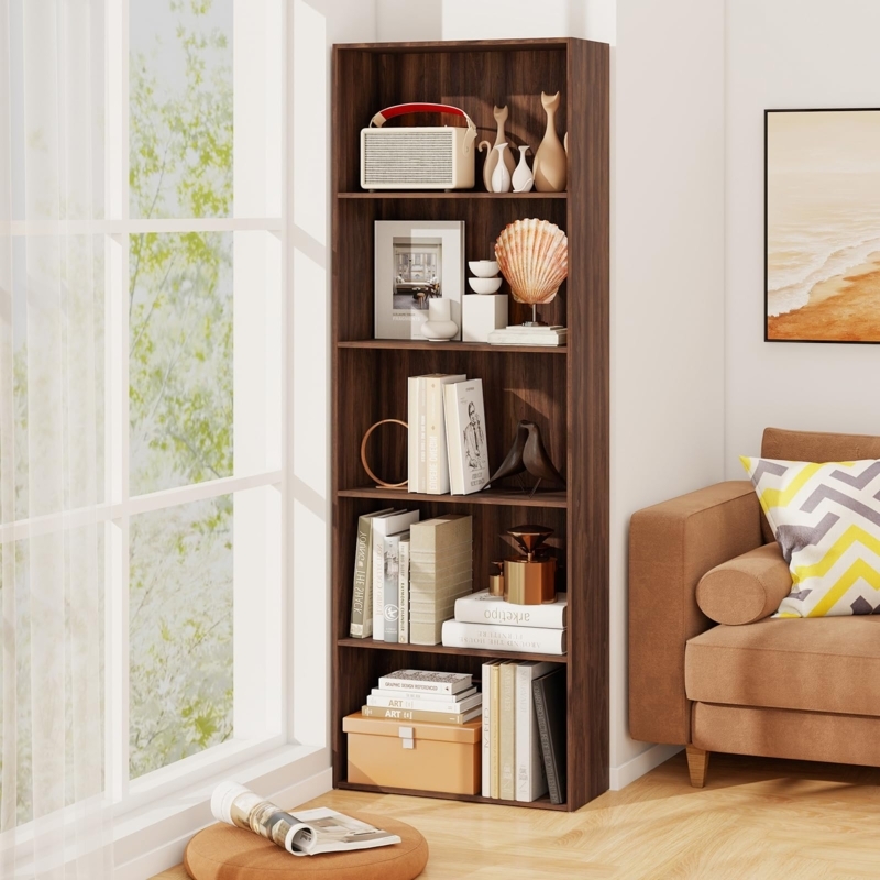Minimalist Vertical Bookcase Tower with Thick Frame and Five Tiers