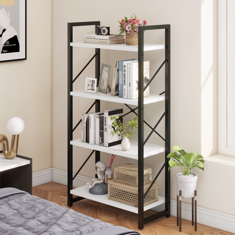 Minimalist White Ladder Bookcase with A-Frame Silhouette