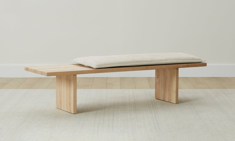 Minimalist Wood Bench featuring Slab Legs and Nubuck Cushion