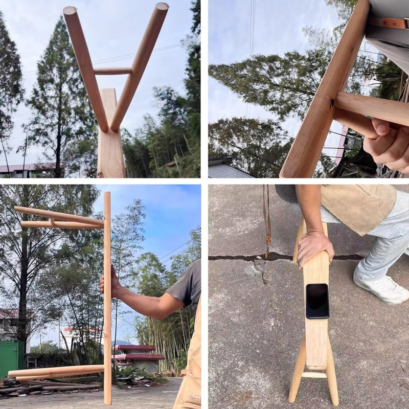 Minimalist Wooden Bench with Ultra-Narrow Profile and Angled V-Legs
