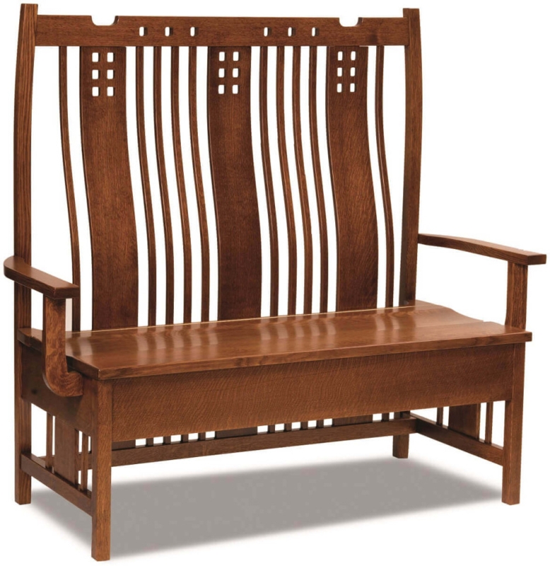 Mission Style Storage Bench with Square Cutouts & Slats