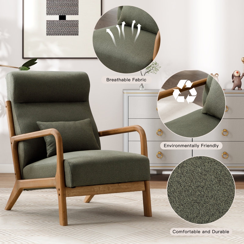Mist Blue Reading Chair Splayed Wood Legs Lumbar Pillow