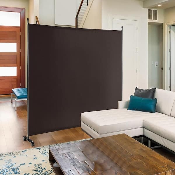 Mobile Fabric Room Divider Dark Brown Single Panel Rolling Screen