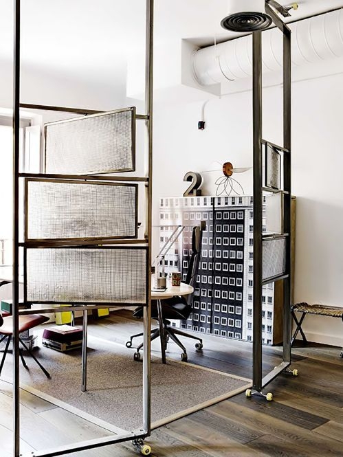 Mobile Industrial Room Divider with Pivoting Glass Panels