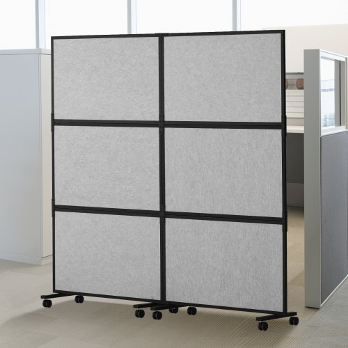 Mobile Office Partition, Heathered Acoustic Fabric, Dark Grid Frame