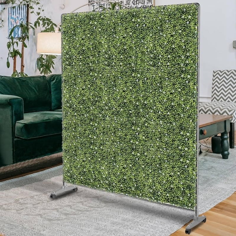 Mobile Room Divider Artificial Boxwood Metal Frame