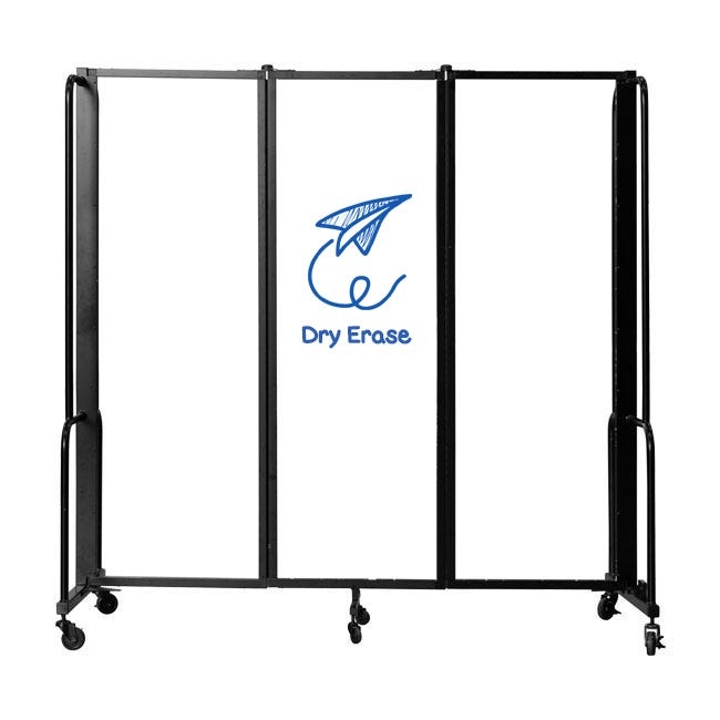 Mobile Whiteboard Divider Black Frame Dry Erase Surface Casters