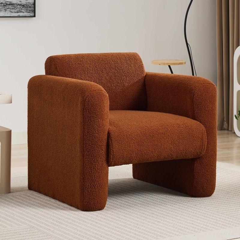 Modern Accent Chair and Ottoman Set, Burnt Orange, Black Metal Frame