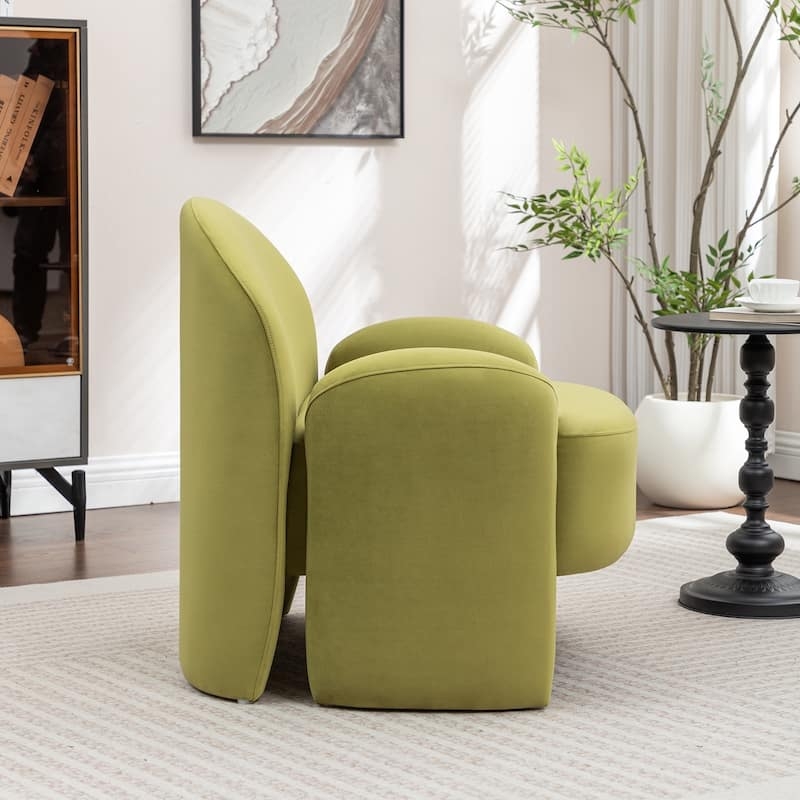 Modern Accent Chair Beige Velvet Barrel Back Thickened Seat