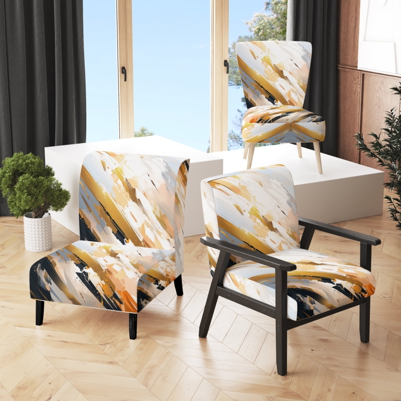 Modern Accent Chair Multicolor Cubist Geometric Mosaic Sloped Arms