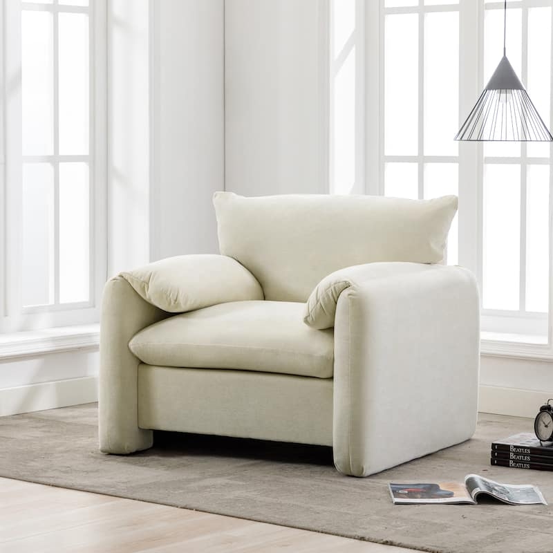 Modern Accent Chair with Pillow Top Arms and Matching Ottoman