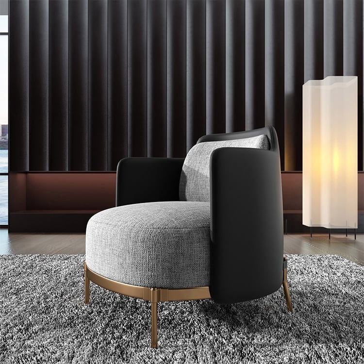 Modern Armchair Two-Tone Upholstery Gray Linen-Like Interior