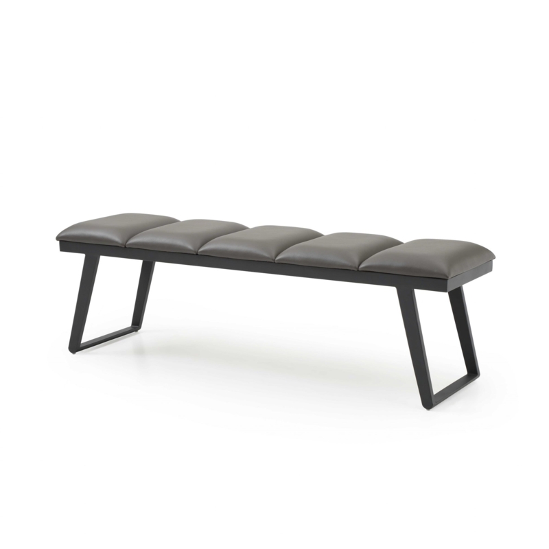 Modern Bench Dark Grey Quilted Seat Angled Sled Legs Industrial Style