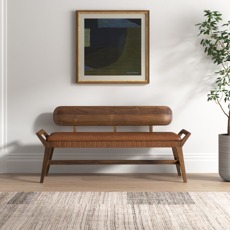 Modern Bench, Pill-Shaped Backrest, Ribbed Seat Detail, Wood Frame
