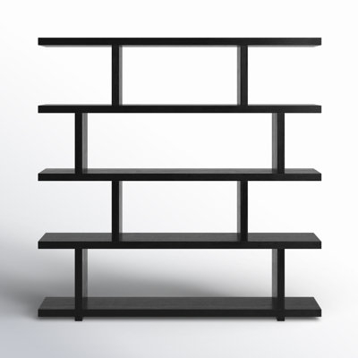 Modern Black Bookcase With Open Back Design And Five Shelves