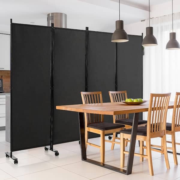 Modern Black Room Divider with Wheels Mobile Partition