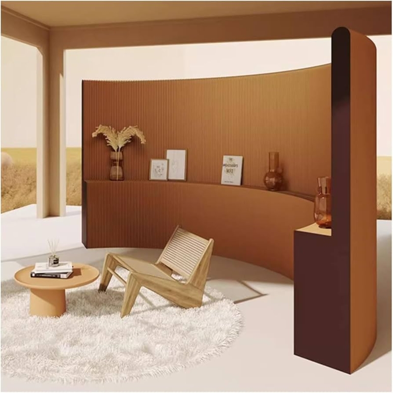 Modern Curved Accordion Room Divider with Integrated Display Shelf