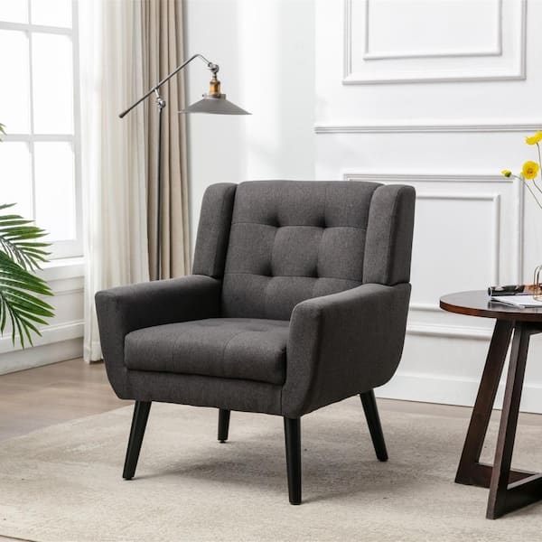 Modern Dark Gray Accent Chair with Tapered Metal Legs