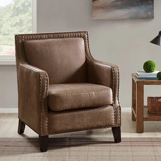 Modern Farmhouse Accent Chair Black Faux Leather Sled Base