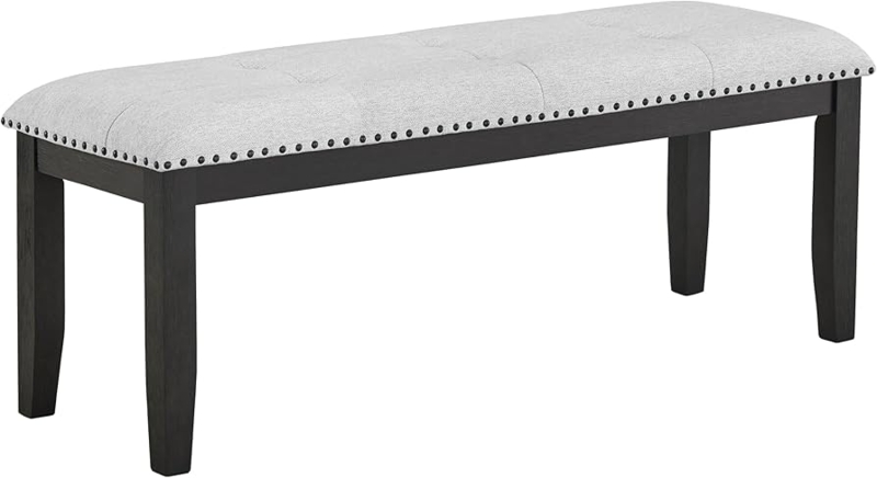 Modern Farmhouse Dining Bench with Tufted Seat and Dark Tapered Legs