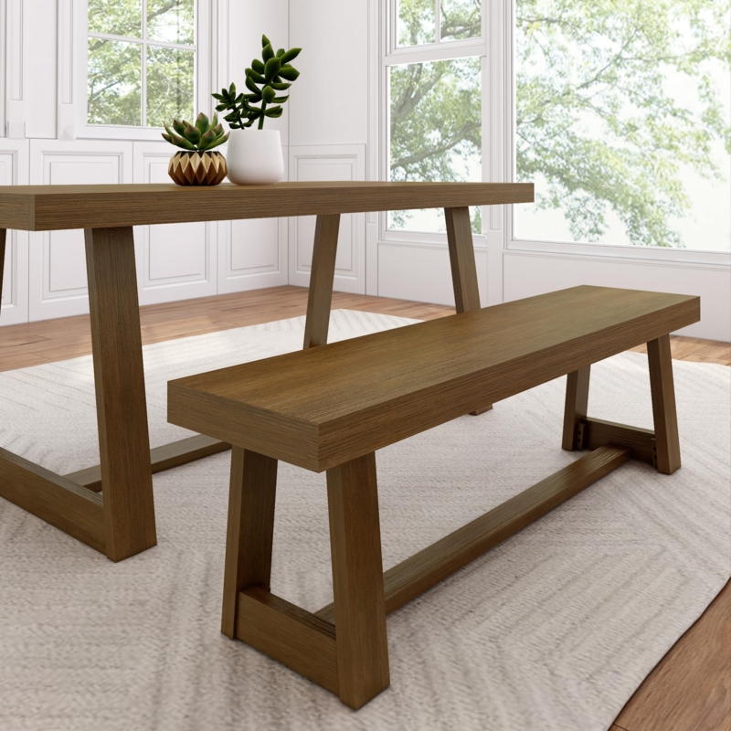 Modern Farmhouse Dining Bench with Wirebrushed Finish