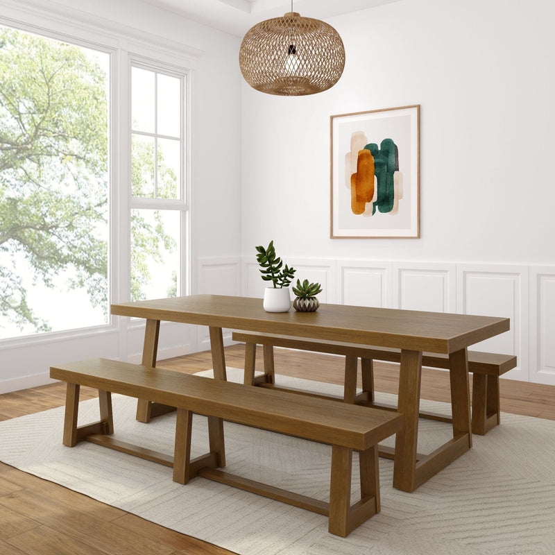 Modern Farmhouse Dining Set with A-Frame Legs and Matching Benches