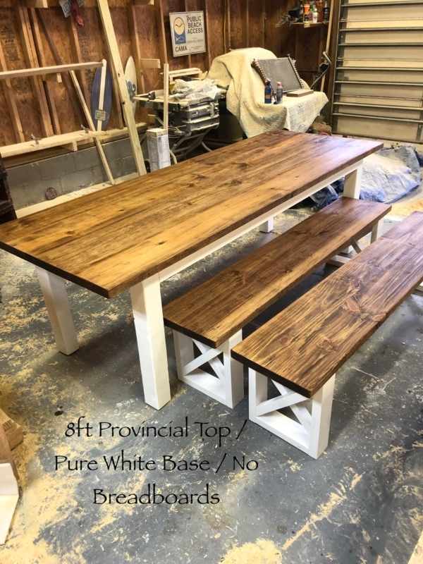 Modern Farmhouse Dining Table and X-Base Bench Set in Dark Wood Finish
